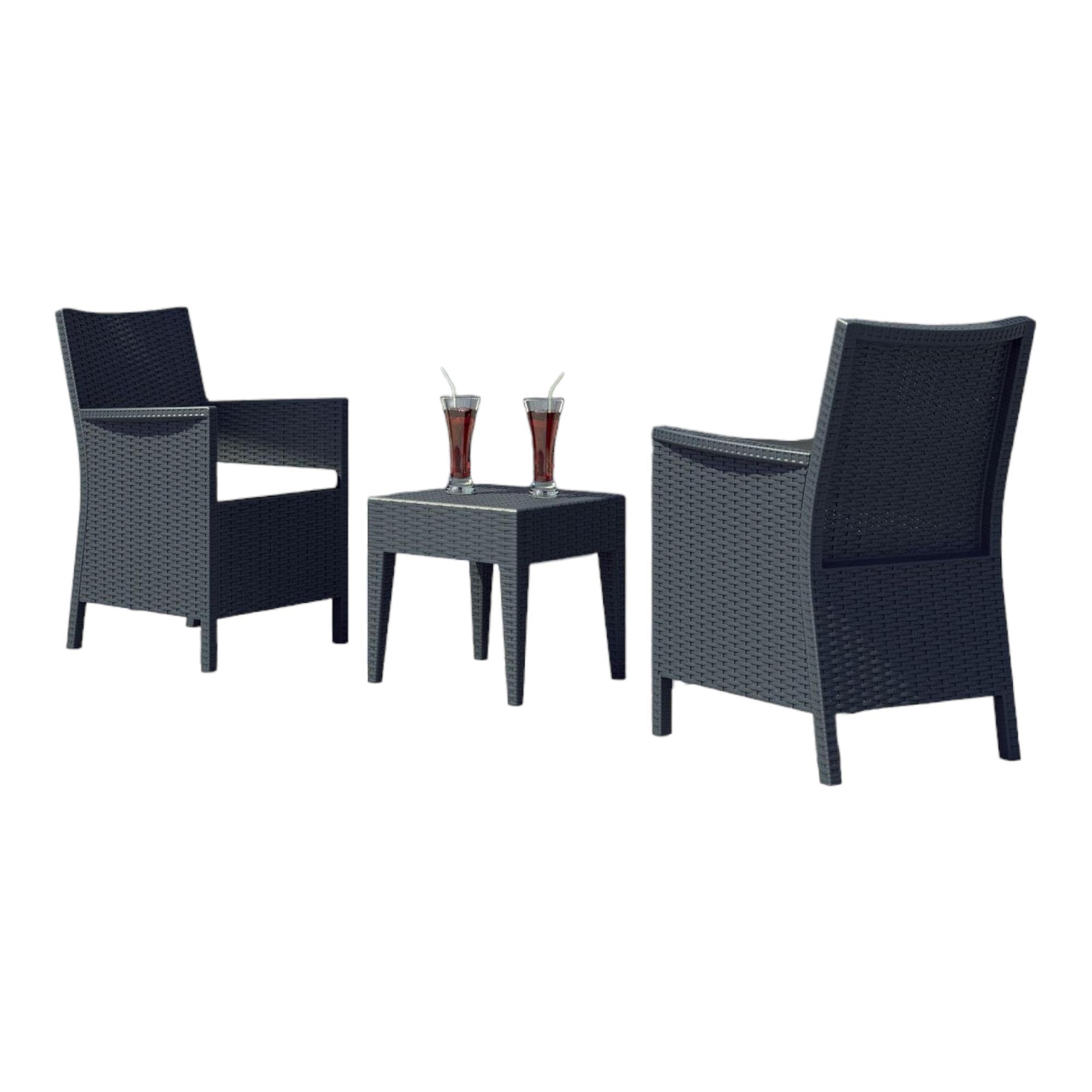 3-Piece Gray Patio Conversation Set with Sunbrella White Cushion 35.5"