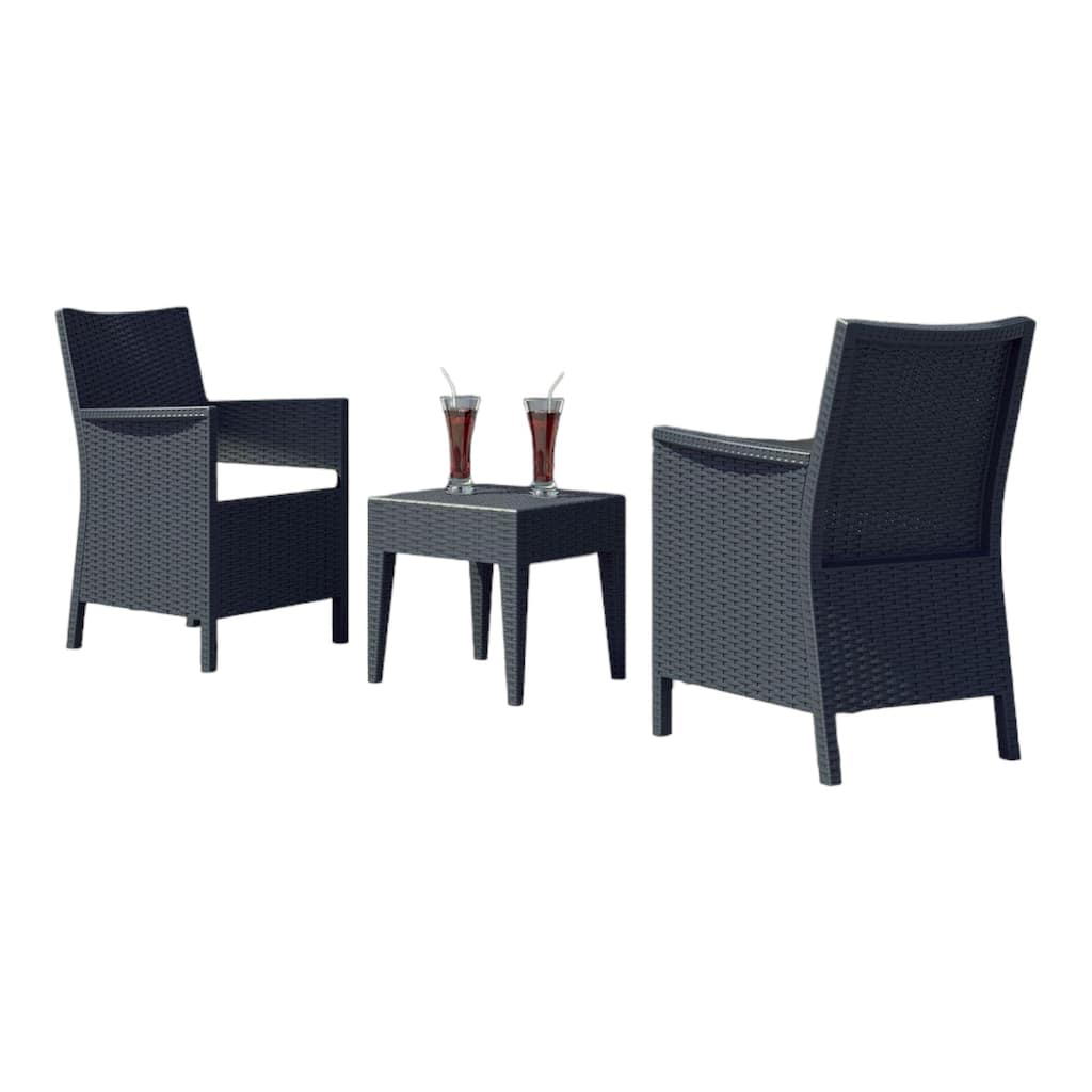 3-Piece Gray Patio Conversation Set with Sunbrella White Cushion 35.5"