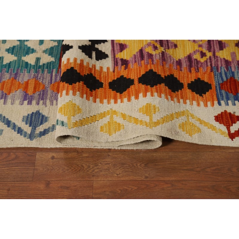 Reversible Kilim Oriental Area Rug Flatweave Geometric Wool Carpet - 8'5" x 10'10"