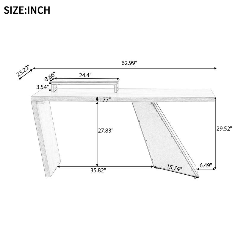 63"Modern Executive Desk ,Rustic Industrial Wooden Writing Desk,Study Desk with Monitor Stand,Rectangular Computer Desk