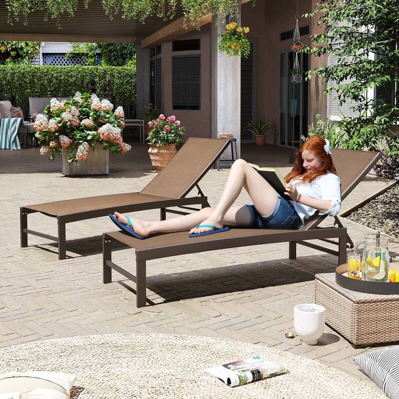 Outdoor Adjustable Aluminum Chaise Lounge Chairs for Patio Pool Terrace - See Picture