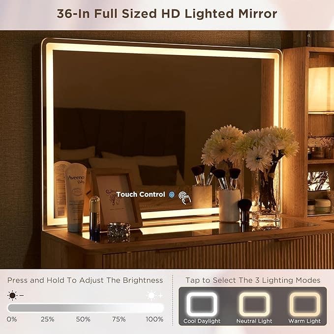 Modern Makeup Vanity Desk with HD Lighted Mirror, Dressing Table