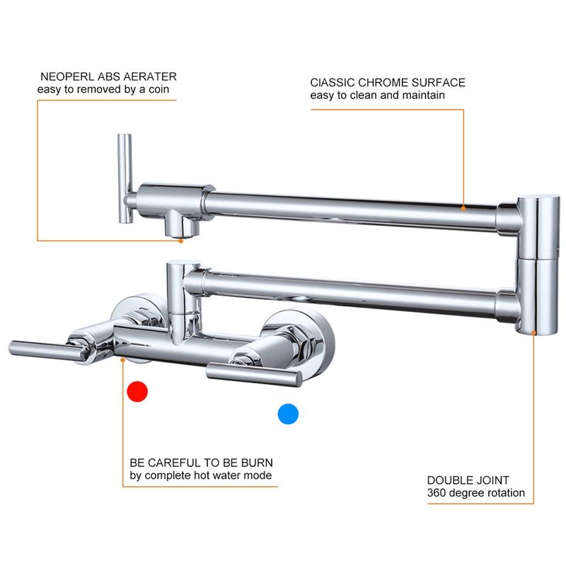 WOWOW Wall Mounted Pot Filler Faucet with Hot Cold Water Control