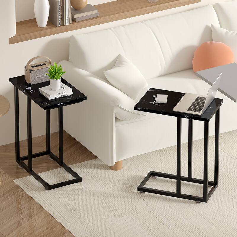 Javlergo Set of 2 C-Shaped Sofa Side Table, Small End Table for Living Room, Narrow Bedside/TV Tray Table