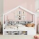 preview thumbnail 1 of 8, Twin Montessori Bed Wooden Cabin Bed Guardrail Drag Bed, Kids Tree House Platform Bed w/ Storage Shelvesand Mini-cabinet, White White - Twin