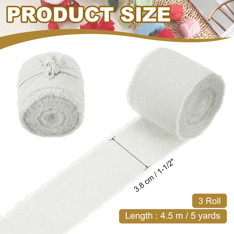 1-1/2"x15 Yd Handmade Fringe Cotton Ribbon Frayed Ribbons 3 Roll - 5Yd - Dust Green