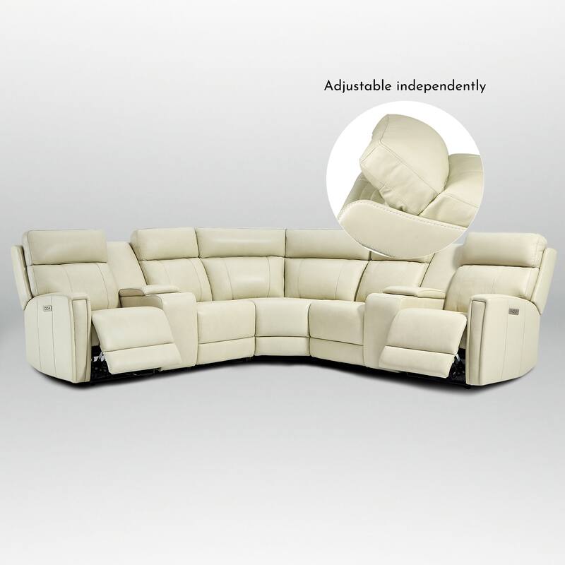 Genuine Leather Power Recliner Sectional Sofa with Ajustable Headrest, USB&USB-C Port