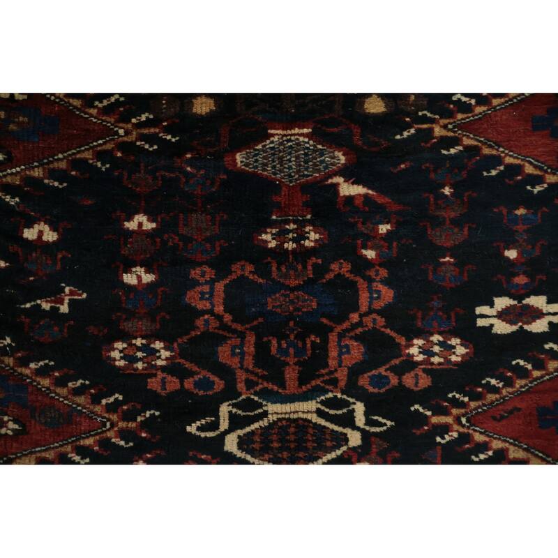 Hand Knotted Oriental 100% Wool Carpet Traditional Tribal Navy Blue & Blues Qashqai Area Rug - 9' 7'' X 4' 6''