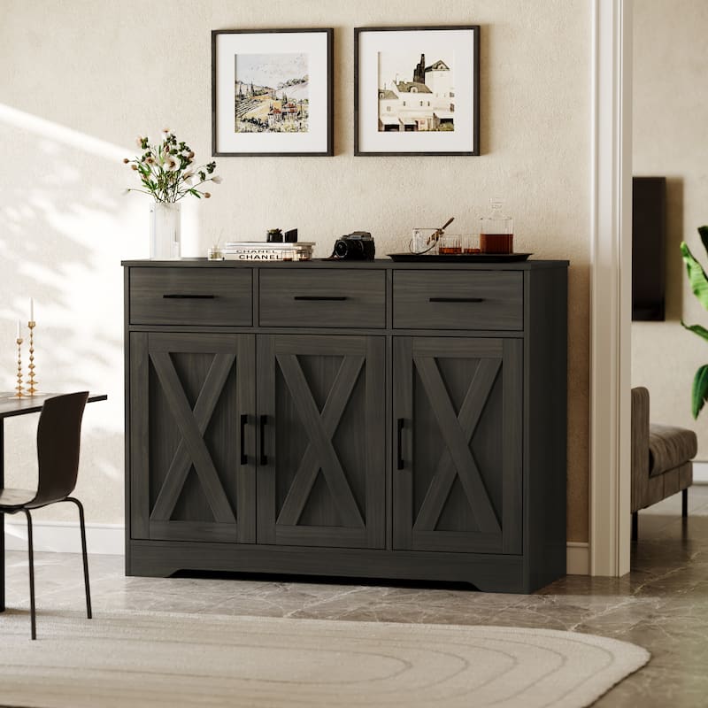 Traditional 42.4" Wide 3 Drawer Sideboard Storage Cabinet - DARK BROWN