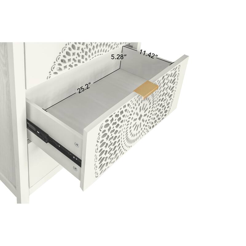 Drawer Cabinet with Hollow-Carved 3 Drawer Dresser Storage Chest