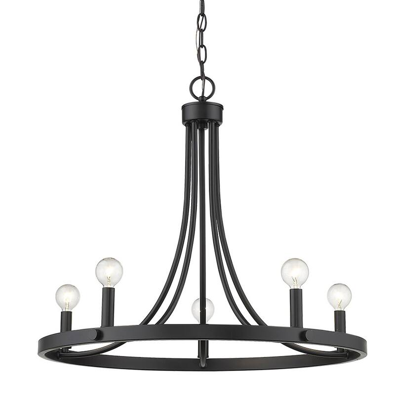 HomeRoots Black Candle Style Five Light Metal Dimmable Chandelier - 25' X '21.5' X '25