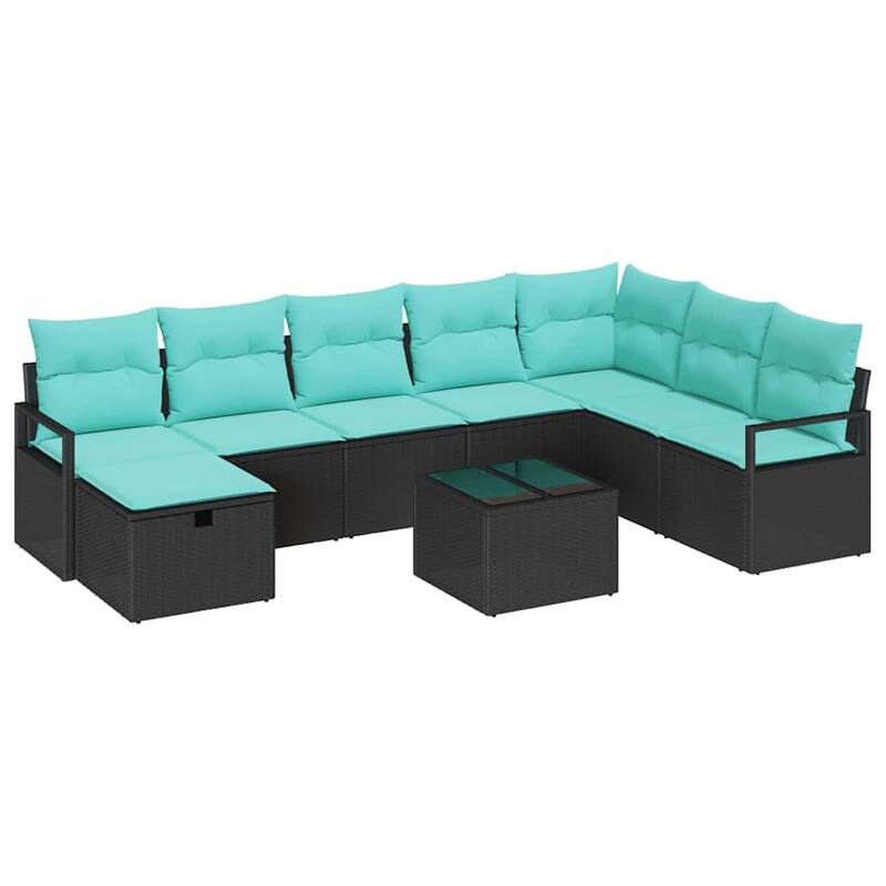 vidaXL 8/9 Garden Sofa Set with Cushions Black/Brown/Grey Poly Rattan - 113 x 69.7 x 27.2
