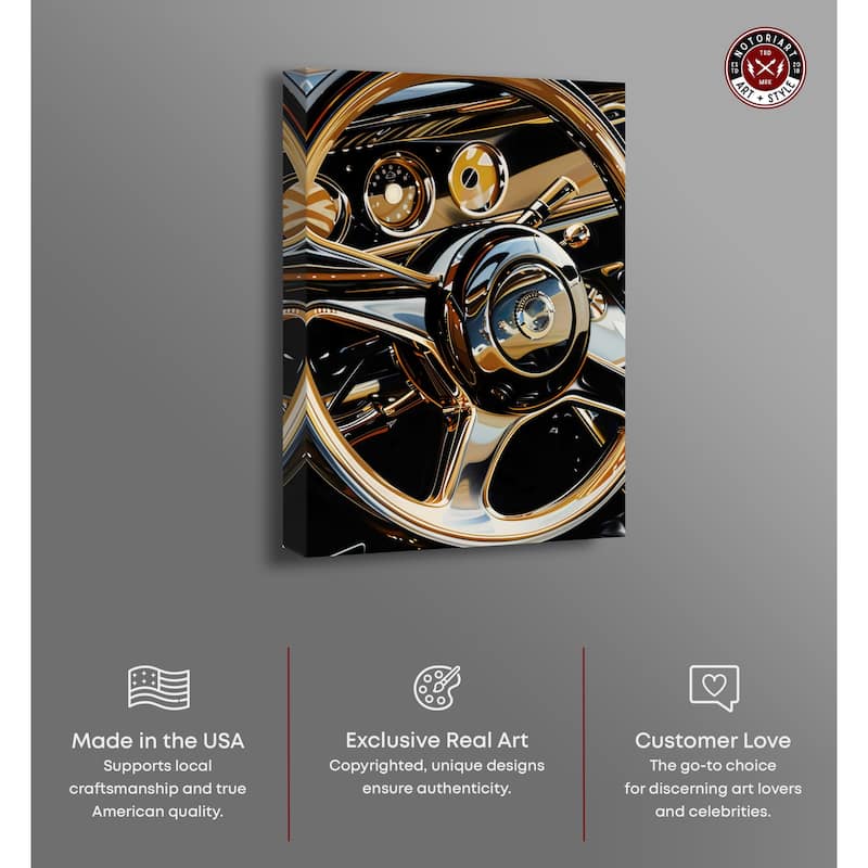 Notoriart Elegant Steering Wheel Gallery Wrapped Car 1 Piece Canvas Wall Art