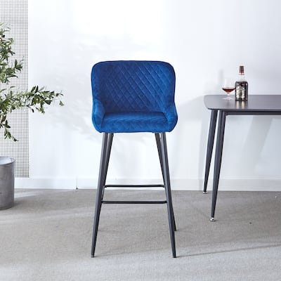 Counter Height Bar Stool Set of 2, Velvet Upholstered Dining Chairs with Metal Legs, Kitchen Island Stools with Backrest