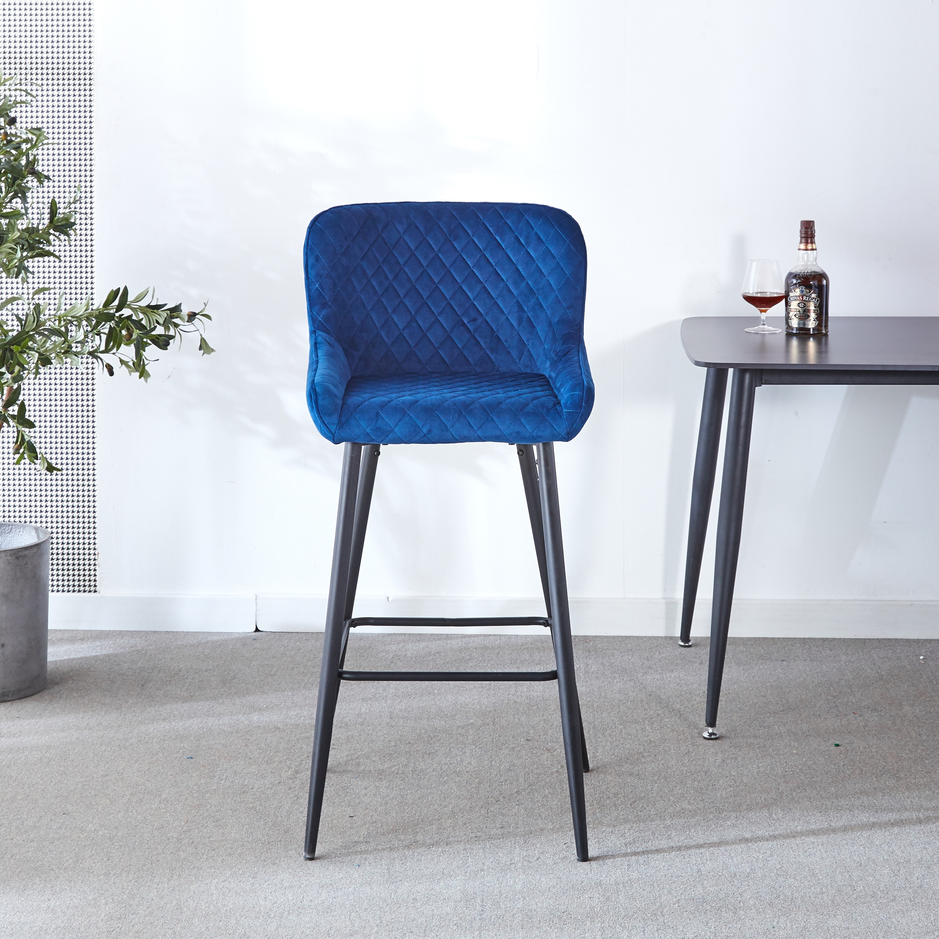 Counter Height Bar Stool Set of 2, Velvet Upholstered Dining Chairs with Metal Legs, Kitchen Island Stools with Backrest