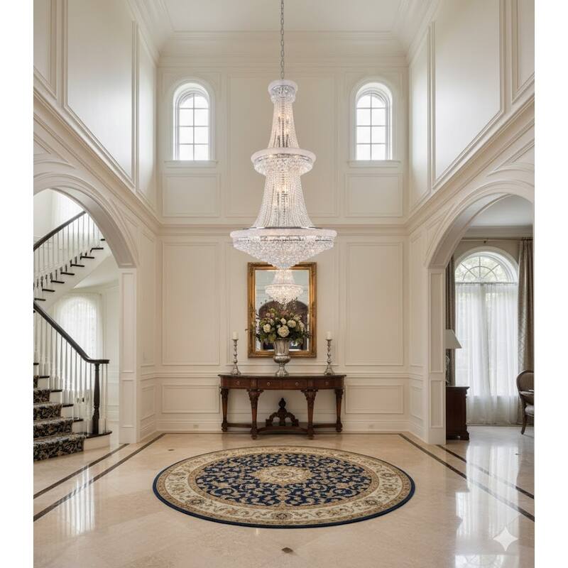 32-Light Chrome Chandelier With Clear Crystal Accents