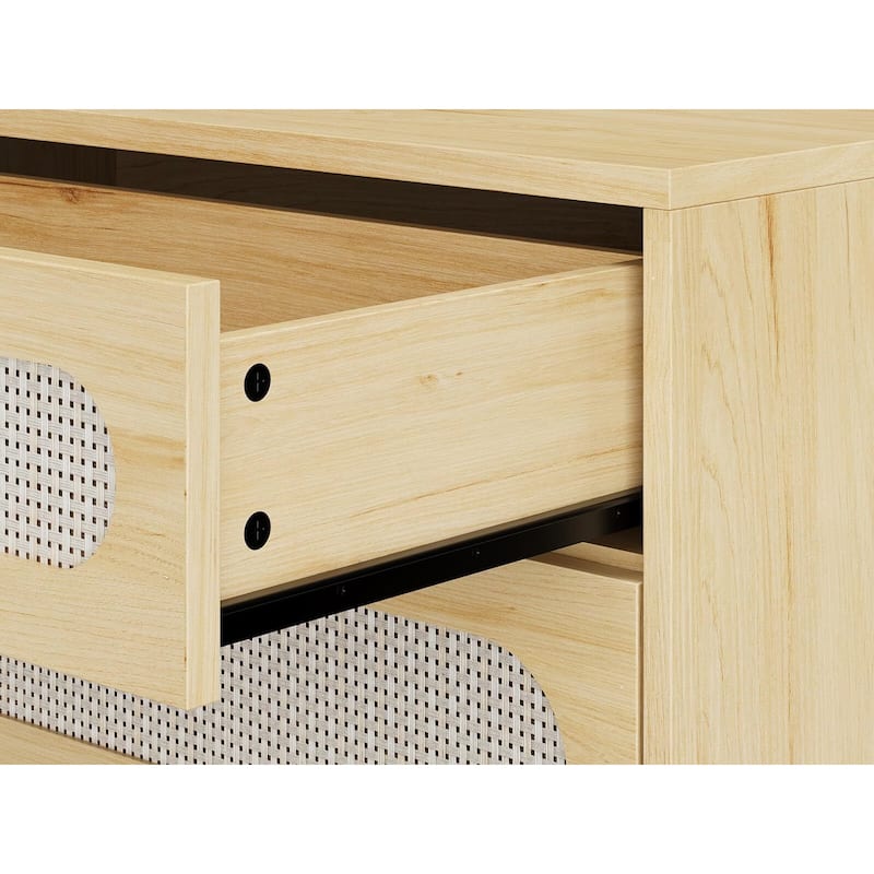 Rattan Drawer Dresser, 3 Wood Drawers Storage Cabinet Dresser for Bedroom, Living Room,Hallway