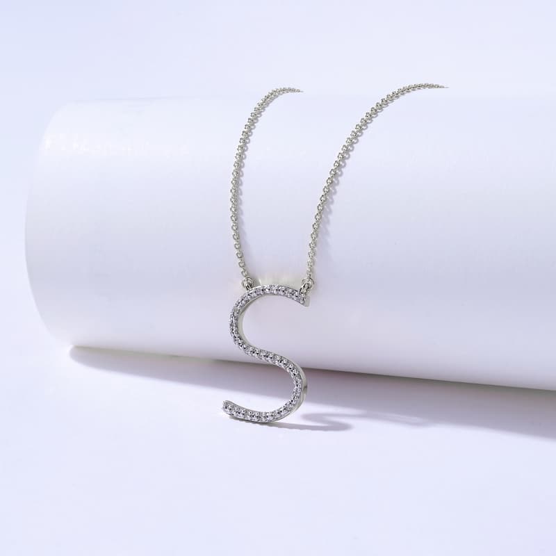 1/20ct TDW Diamond Classic Initial Pendant Necklace in Silver for Women - S - White
