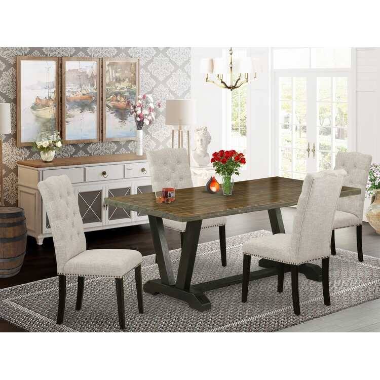 Art Deco Dining Set - 5 Piece Kitchen Table Set with 4 Parsons Chairs - Mid Century Modern Design - 72