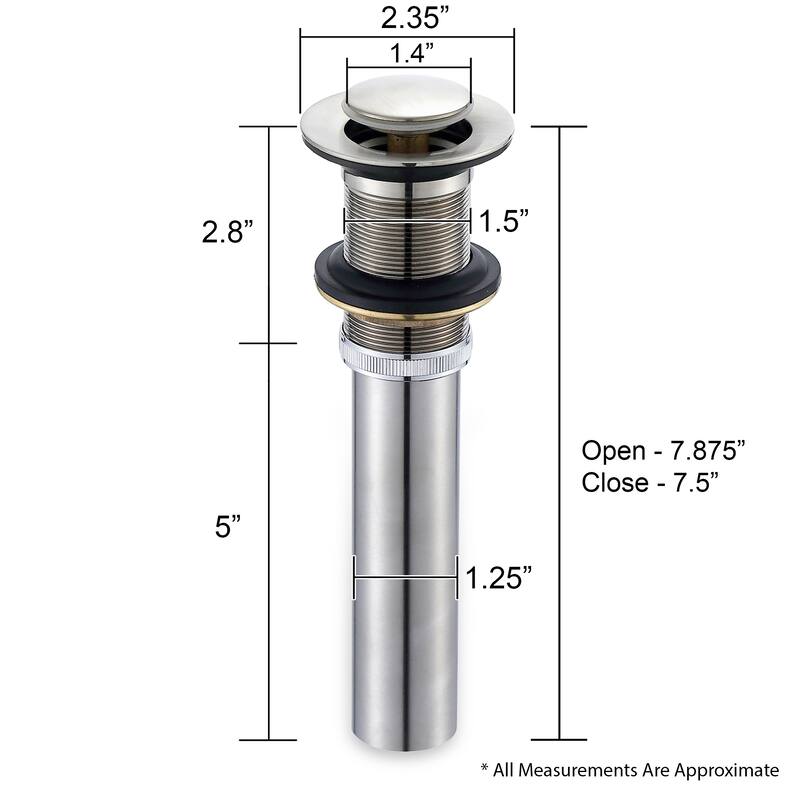 Luxier DS03-T Bathroom Sink Push Pop-Up Drain Stopper with No Overflow