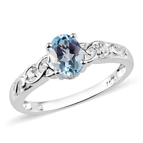 925 Sterling Silver Blue Topaz Statement Solitaire Ring Jewelry Gift