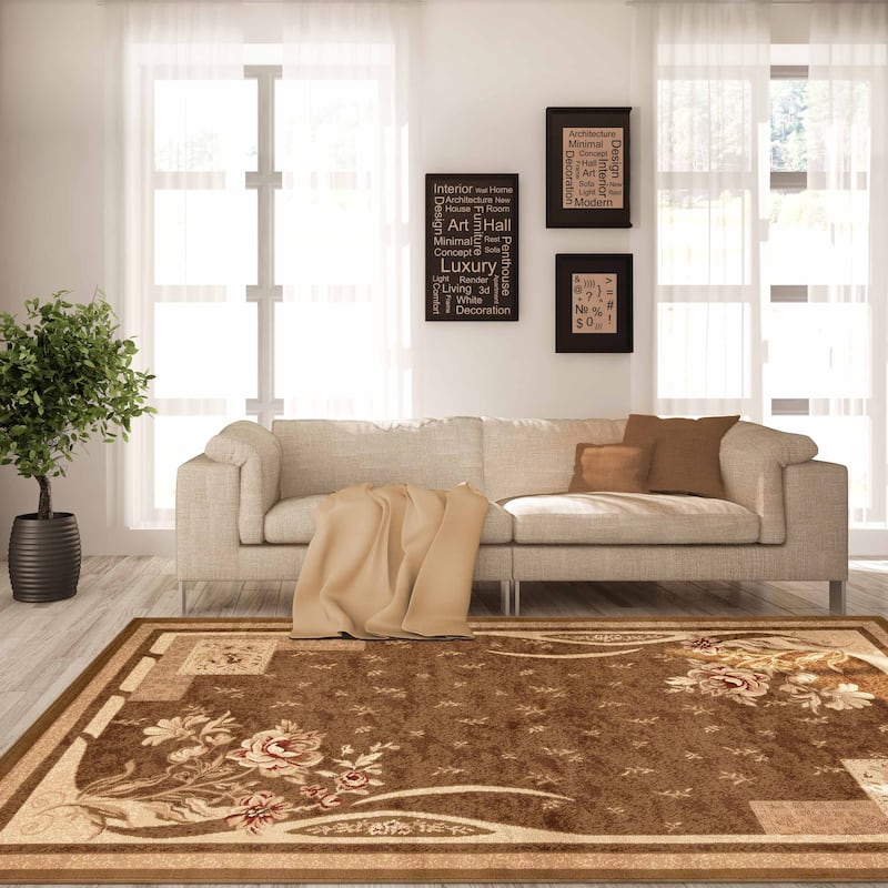 Superior Minimalist Modern Floral Power-Loomed Indoor Area Rug - 4' x 6' - Mocha