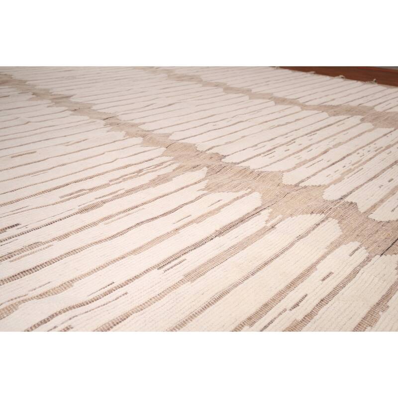 All-Over Striped Moroccan Large Area Rug Hand-Knotted Wool Carpet - 12'8"x 20'3"