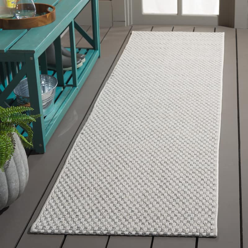SAFAVIEH Sisal All-Weather Zhanat Transitional Indoor/Outdoor Rug - 2'2" x 11' Runner - Light Grey/Ivory