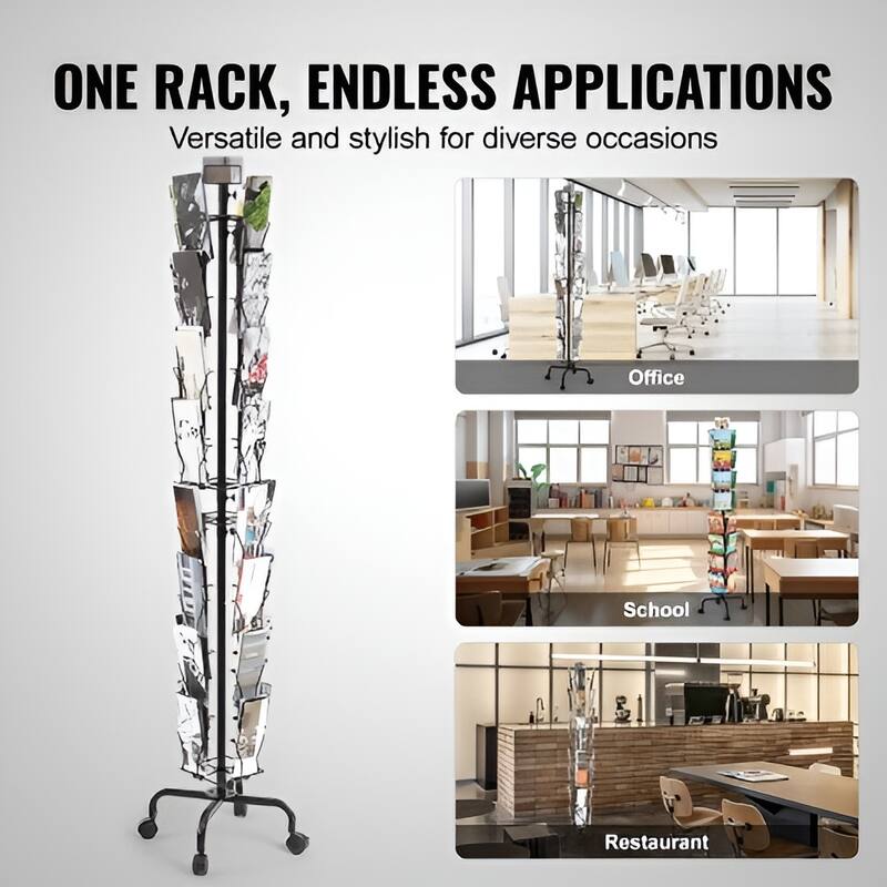 Rotating Greeting Card Display Rack with 32 Pockets & Wheels - 17.72 x 17.72 x 75.98 in