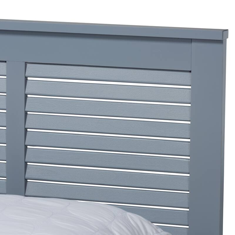 Rustic Ranch Grey Wood Platform Bed - Full Size, Modern Farmhouse Style Bed Frame with Headboard