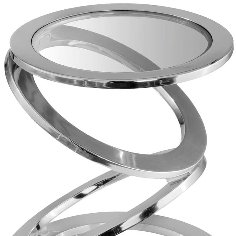 HomeRoots 17" Silver And Clear Glass and Aluminum Round Abstract End Table