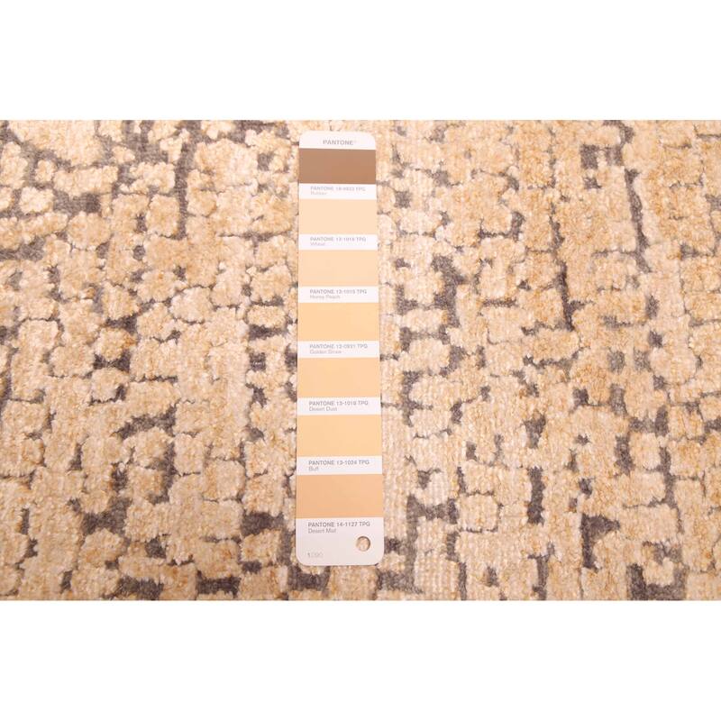 ECARPETGALLERY Hand-knotted Legacy Beige, Dark Grey Silk, Wool Rug - 2'7 x 12'3