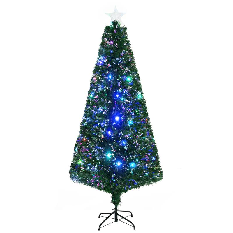 6ft Tall Artificial Douglas Fir Tree with Pre-Lit Fiber Optics, LED Lights, and Realistic Branches, Xmas Tree for Holiday Decor