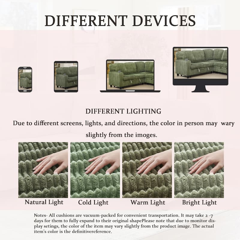 Corduroy Modular Sectional Sleeper Sofa with Pull-Out Bed & Storage, 2-in-1 Convertible Upholstered Sofa Bed with USB Port