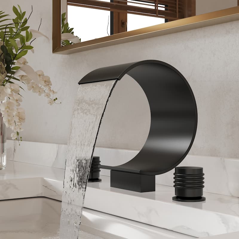 GRANDJOY High Arc Waterfall Widespread Bathroom Sink Faucet