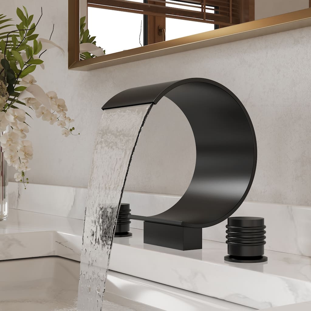 GRANDJOY Modern 3 Hole Widespread Waterfall Bathroom Faucet