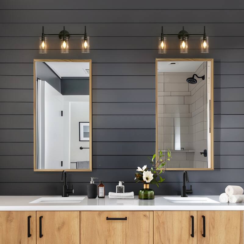 Alva Black Gold Modern Vanity Lights 3-Light Cylinder Clear Glass Shades Bathroom Light Fixture Wall Sconce