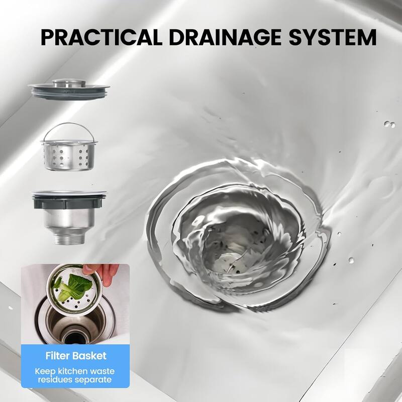 47" FreeStanding Double Bowl Commercial Kitchen Sink with Cold and Hot Water Pipes