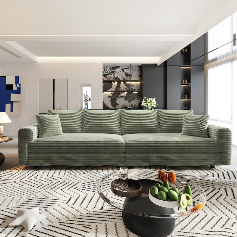 102.4" Corduroy Couch with Ottomans, 4 Seat Convertible Modular Sectional Sofa, Upholstered Couches with Pillows for Living Room