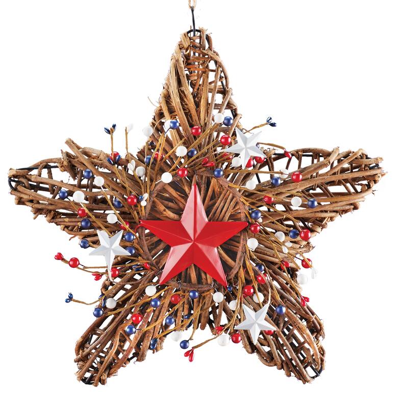 Patriotic Rattan Hanging Wall Star Decoration - 14.25 x 18 x 3