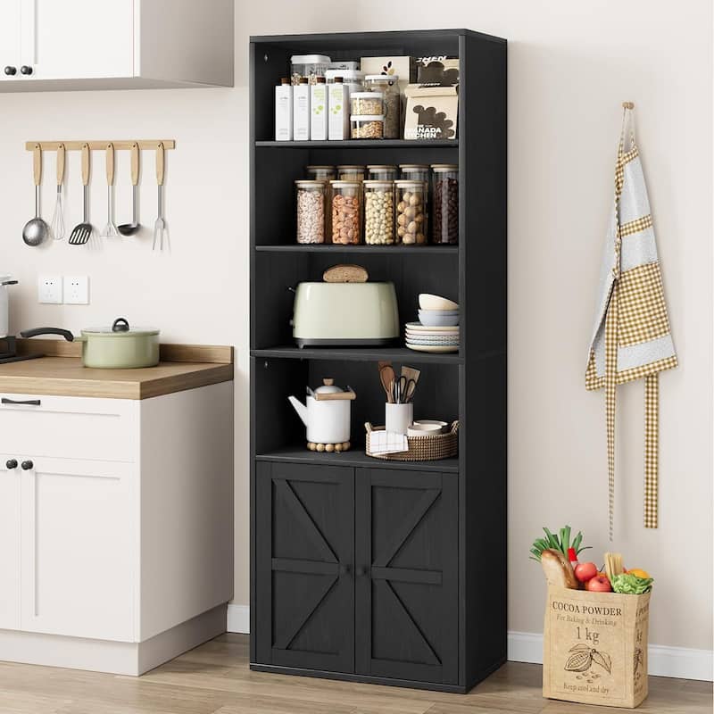 Tall Bookcase with Doors - Black