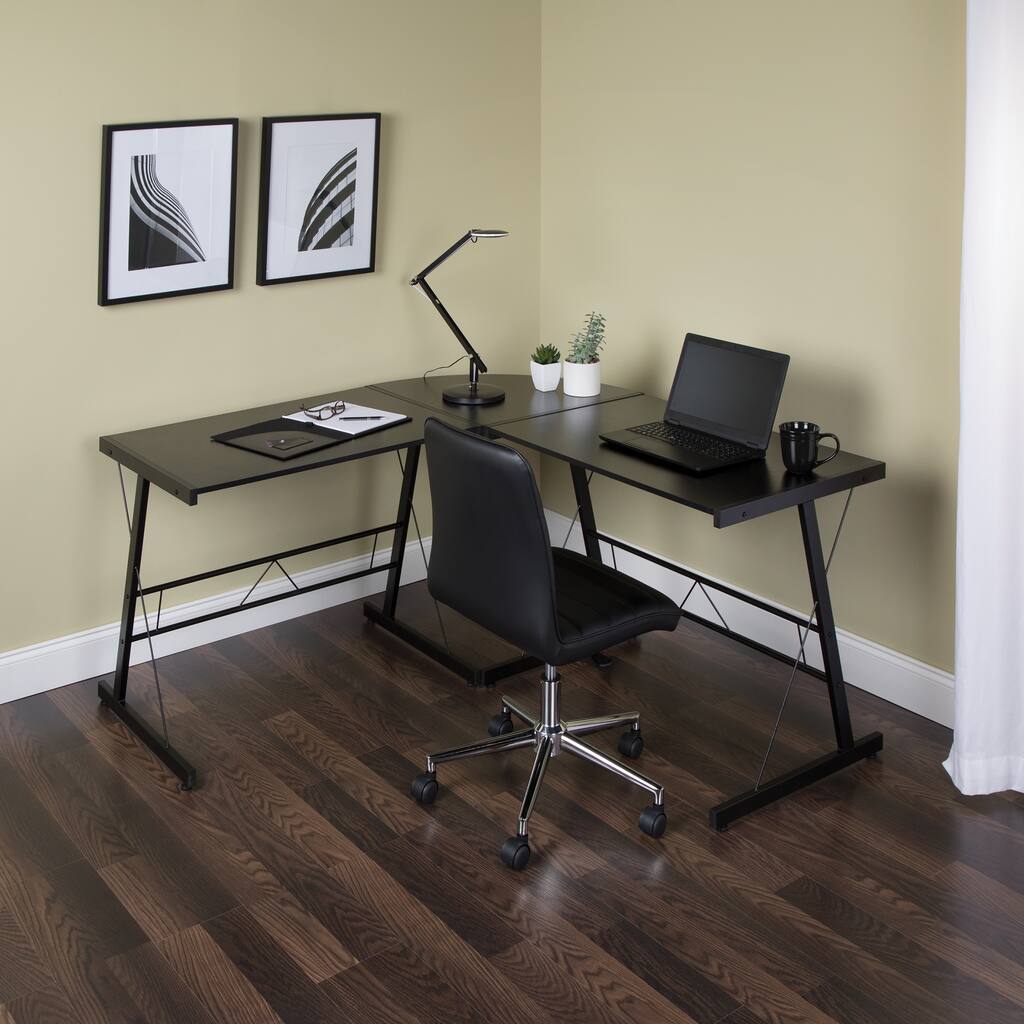 OFM Essentials Collection 60" Metal Frame L-Shaped Desk, Corner Computer Desk