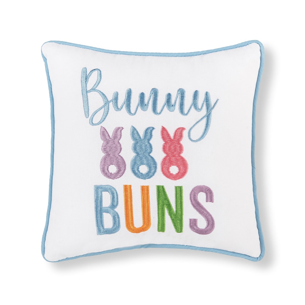10" x 10" Easter "Bunny Buns" Embroidered Small/Petite Spring Themed Accent Pillow