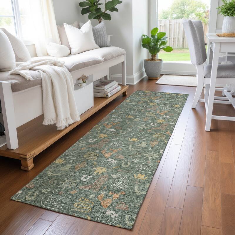Machine Washable Indoor/ Outdoor Cowboy Ranch Chantille Rug