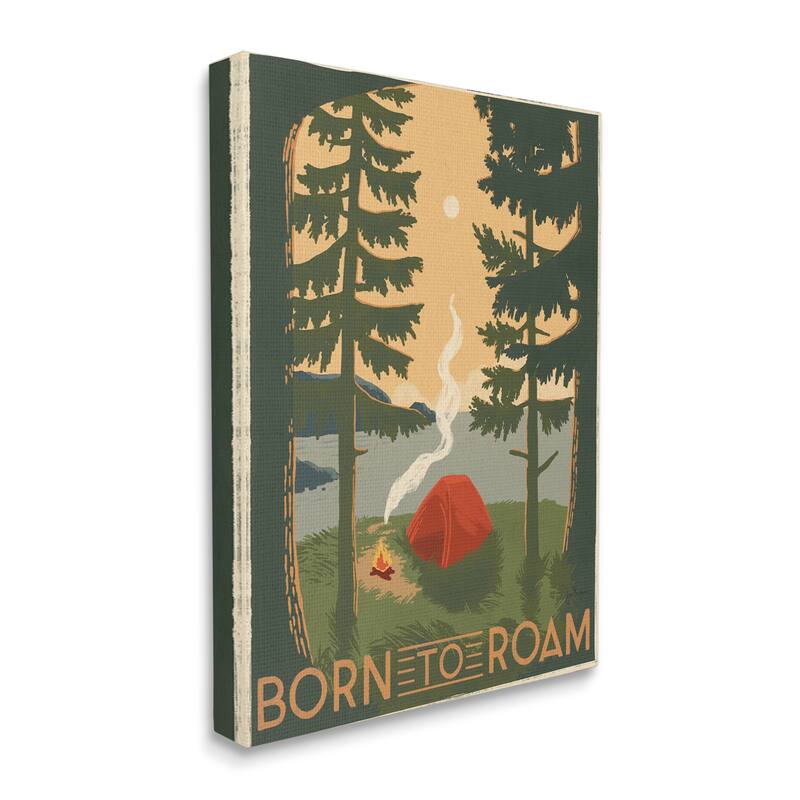 Stupell Born to Roam Phrase Rustic Forest Camping Tent Canvas Wall Art - Green - 36 x 48