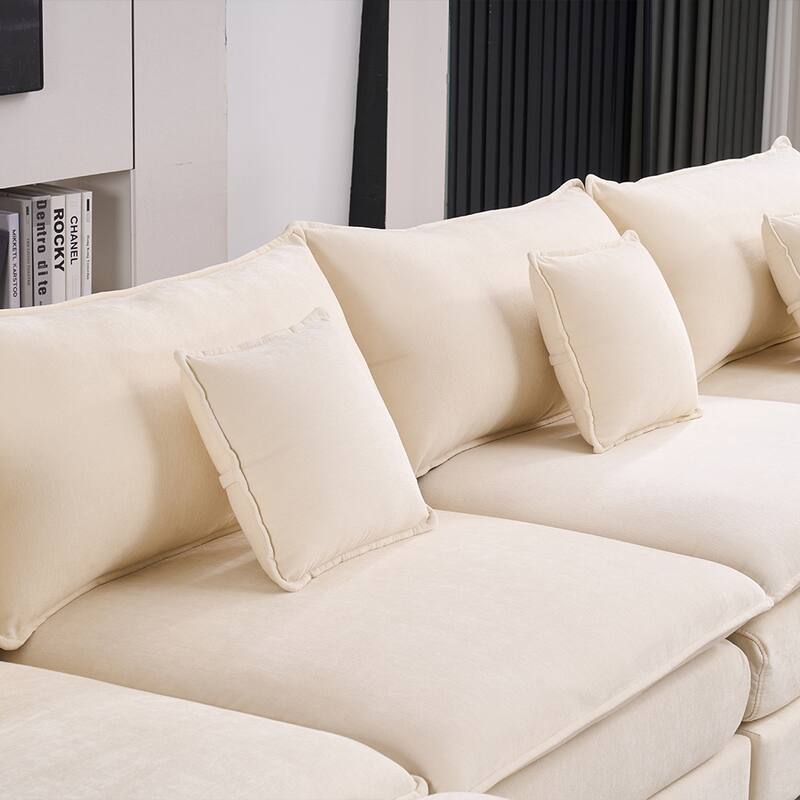 131.89" Chenille U-Shaped Sectional Sofa Bed with Sleeper & Iron Frame Support