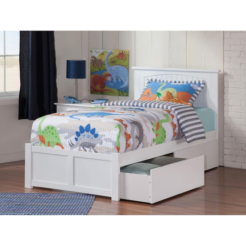 AFI Nantucket Twin Platform Bed with Footboard and Storage Drawers in White - White - Twin