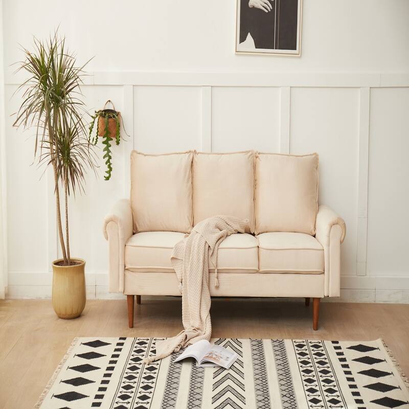 Plush Microfiber Sofa, High-Density Foam Comfort, Solid Wood Frame - Beige