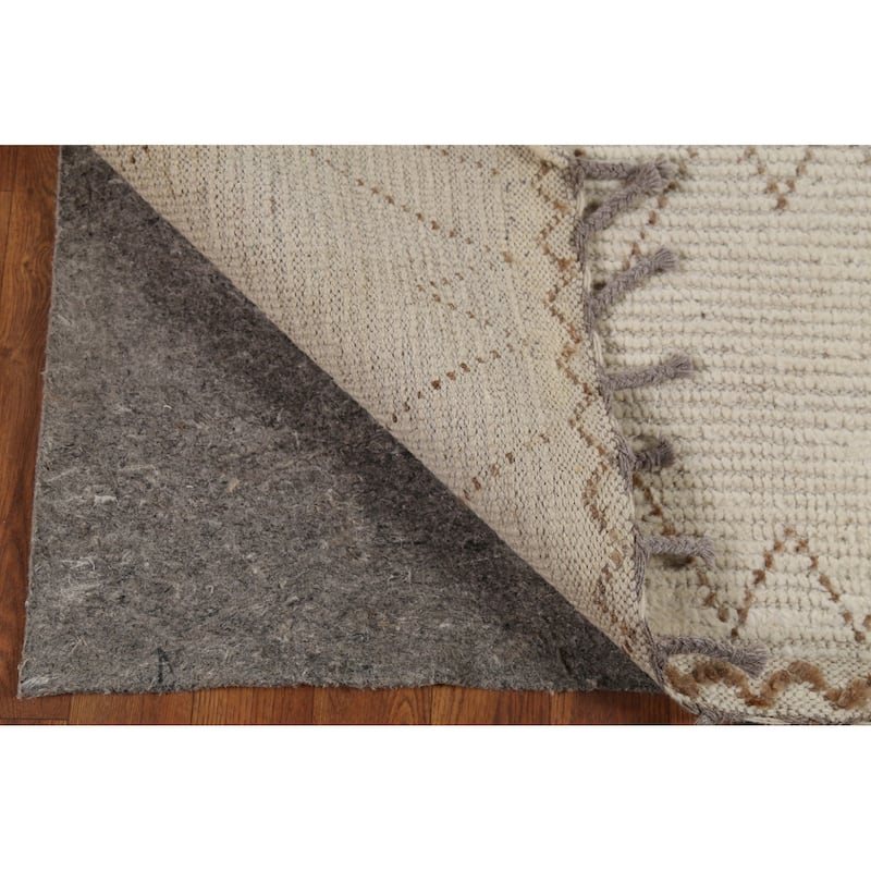 Ivory Striped Moroccan Oriental Runner Rug Handmade Wool Carpet - 3'11"x 13'0"