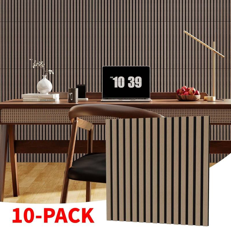 23.6"X23.6" 3D Fluted Wood Slat Acoustic Soundproof Wall Panels for Noise Reduction - 10 PCS